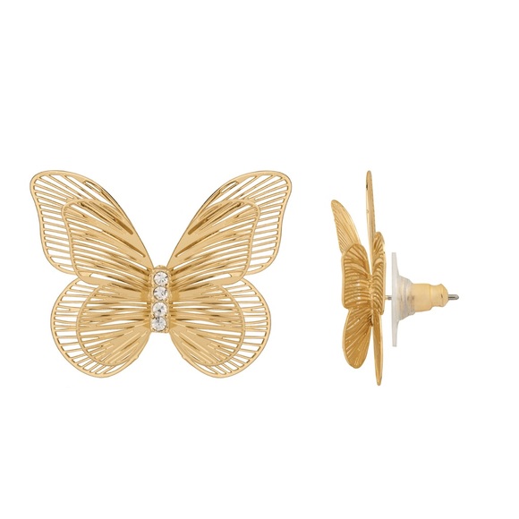Gold toned Butterfly Earrings Emberly - Picture 2 of 3